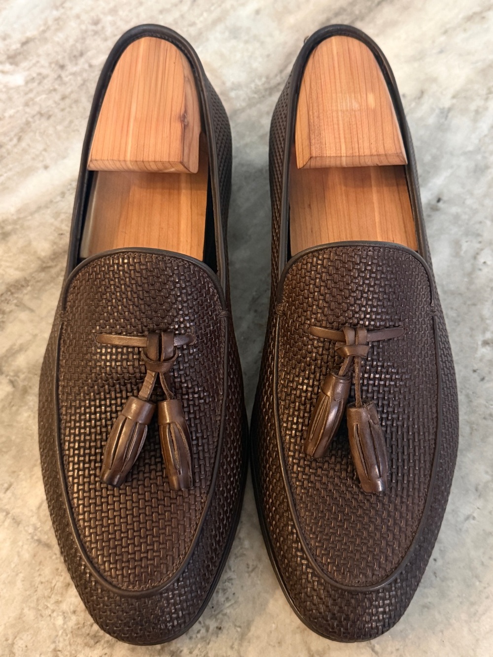 CANALI TASSEL LOAFERS BROWN 40 / 7 US LEATHER $1000 WOVEN INTRECCIATO  SHOES